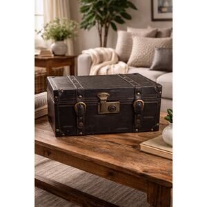 VTG Mini Salesman Demo STEAMER TRUNK chest storage box antique case leather NICE